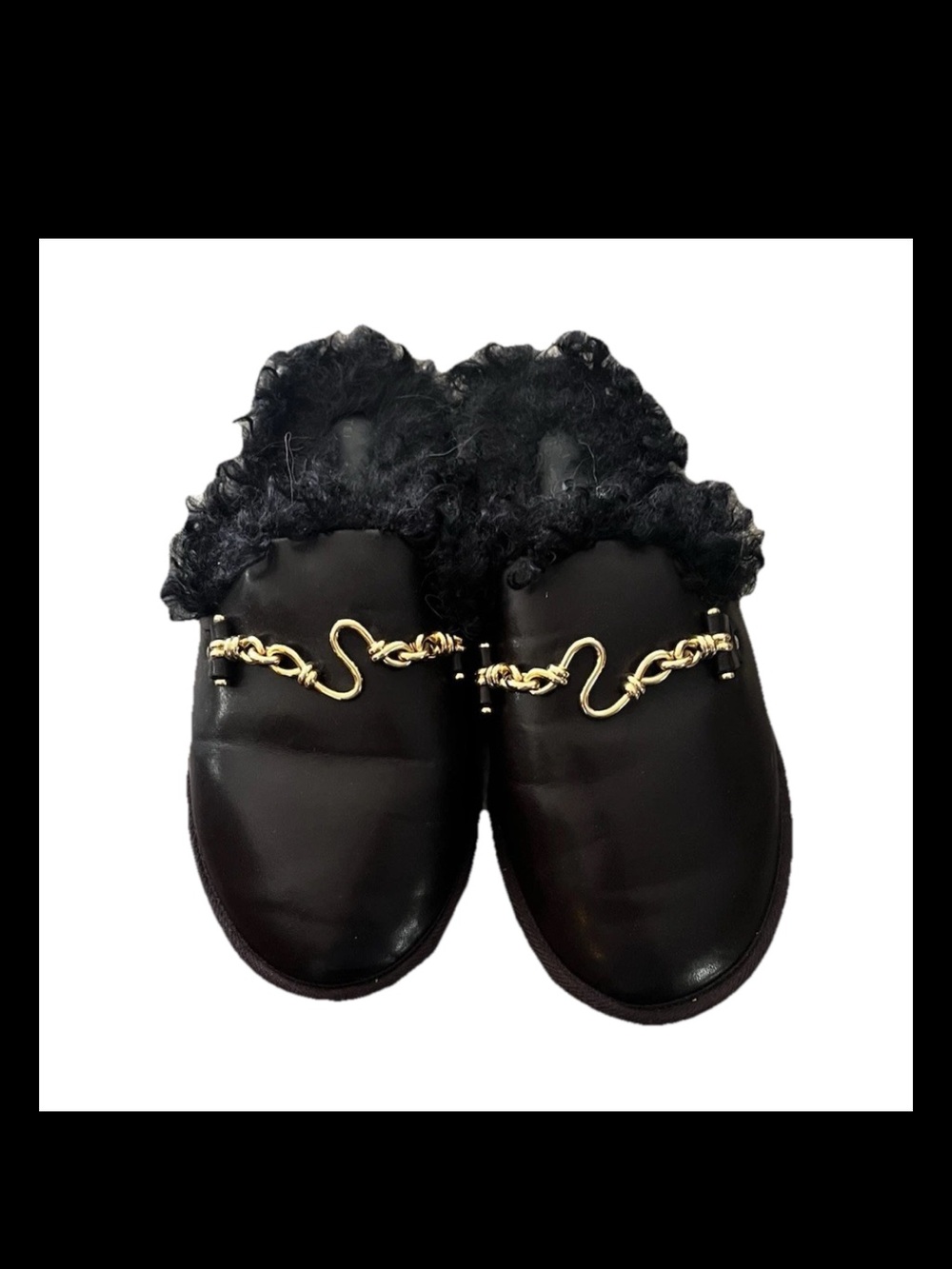 Stella McCartney's brown-almost black faux fur lined slippers 38